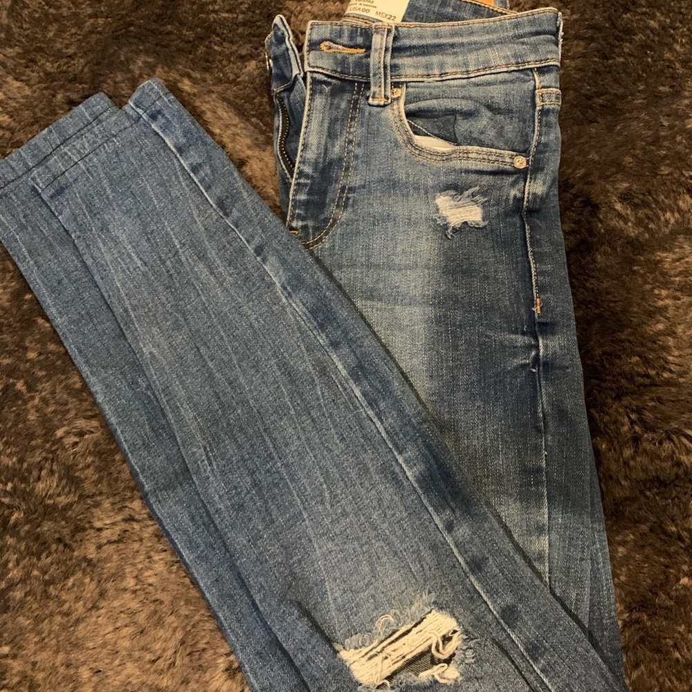 Bershka Light Blue Distressed Skinny Jeans